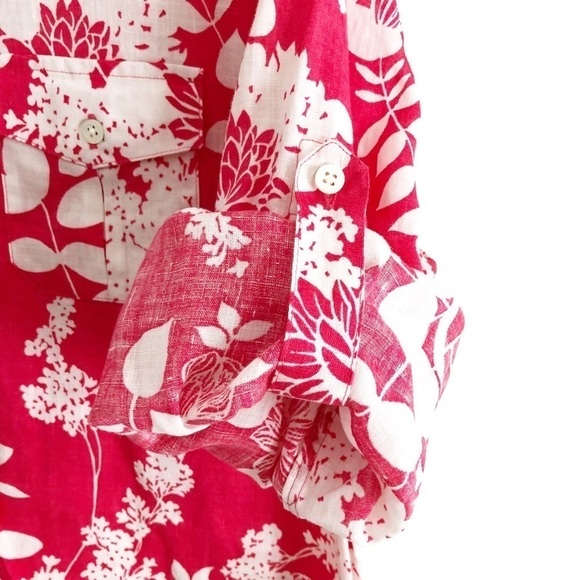 Land’s End Floral Print Linen Blouse Size Medium  White Pink - Picture 8 of 11
